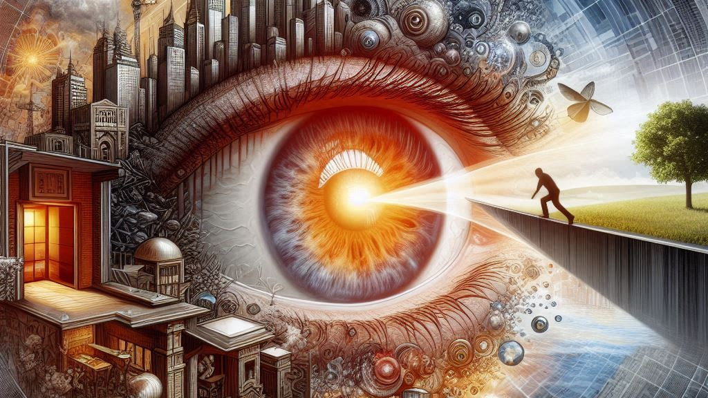 Abstract visualization of reality construction - representing the dynamics of influence and willpower shaping perception