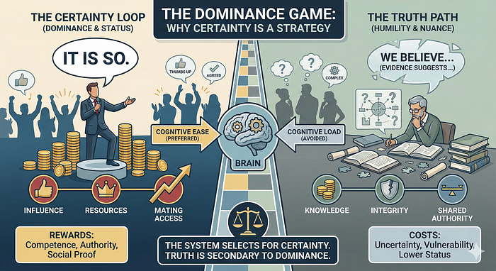Abstract visualization of social dominance - representing the strategic utility of certainty in human interaction