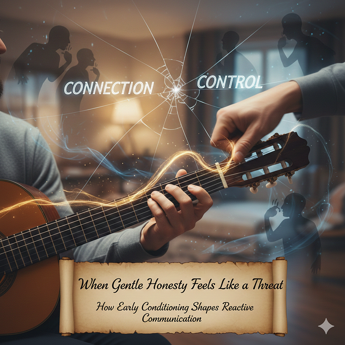 Visual representation of defensive communication - depicting how early conditioning shapes reactive responses to honesty